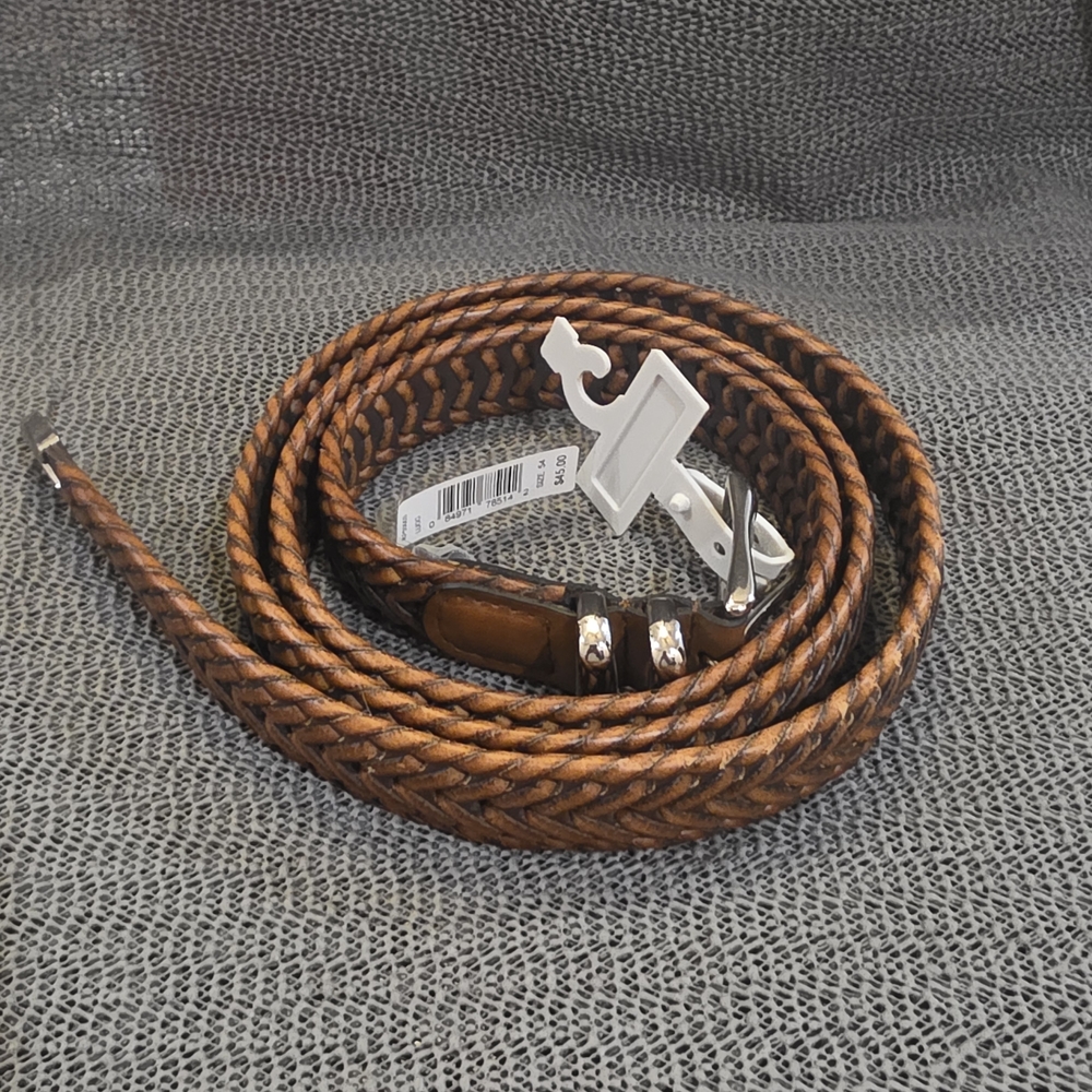Perry Ellis Portfolio Men's Brown Leather Braided Belt size 54
